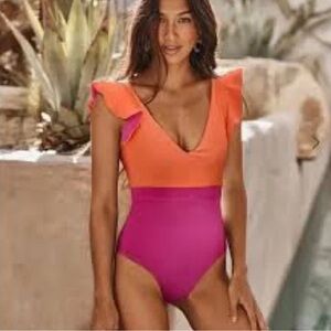 Summersalt- SW 4 NWOT The Ruffle Backflip One Piece in Orange and Pink